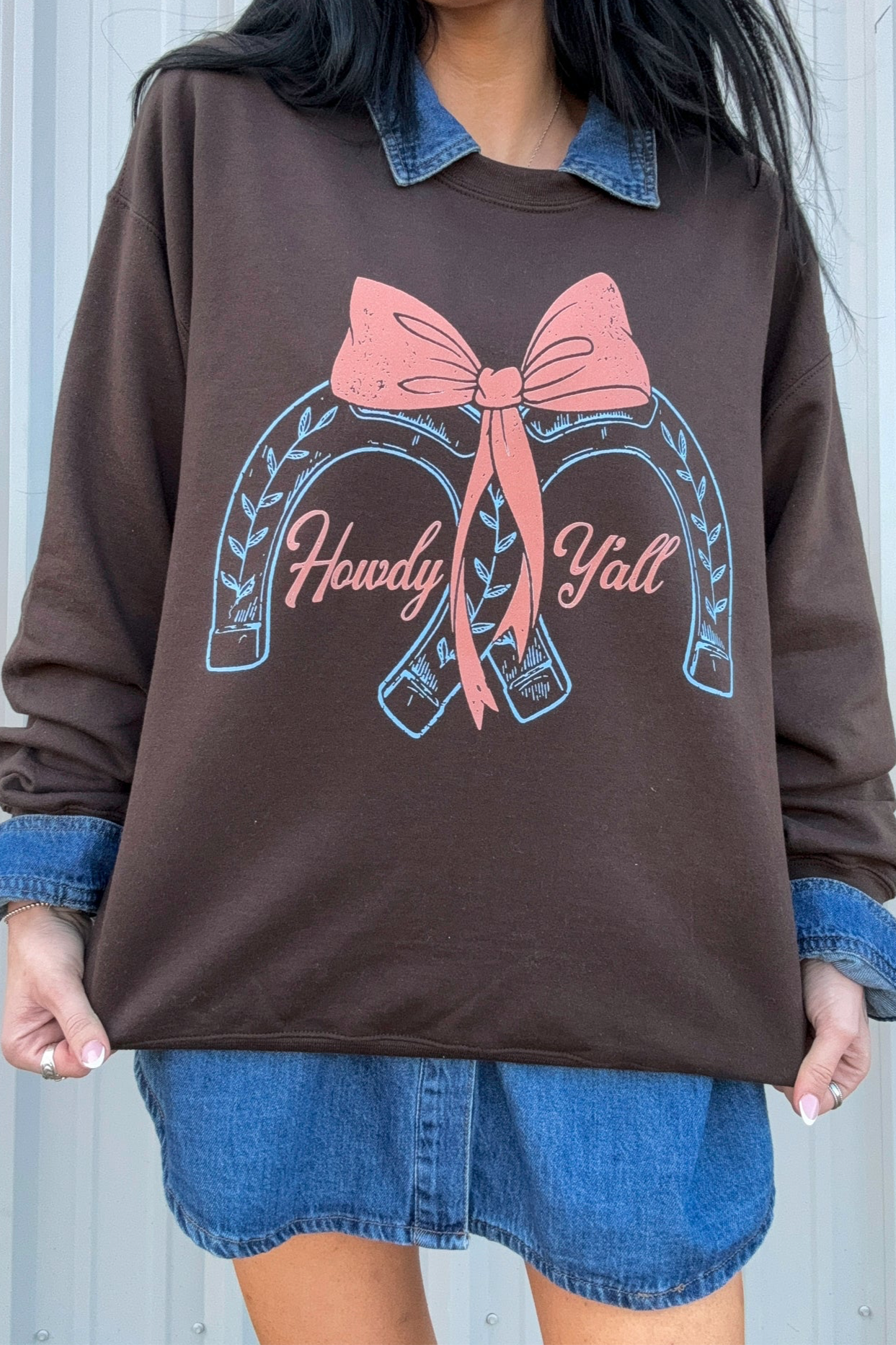SALE Howdy Y'all Sweatshirt in Chocolate