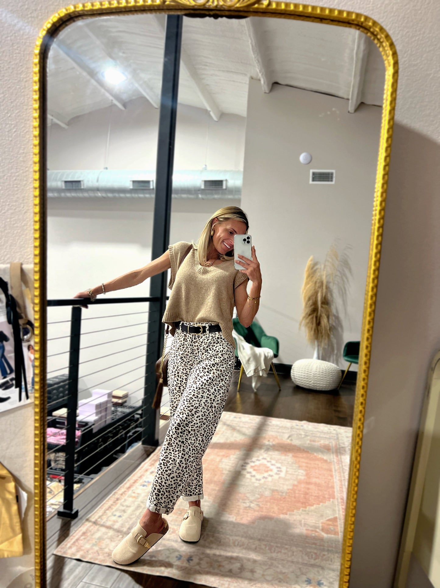 The Carlton Leopard Barrel Jean