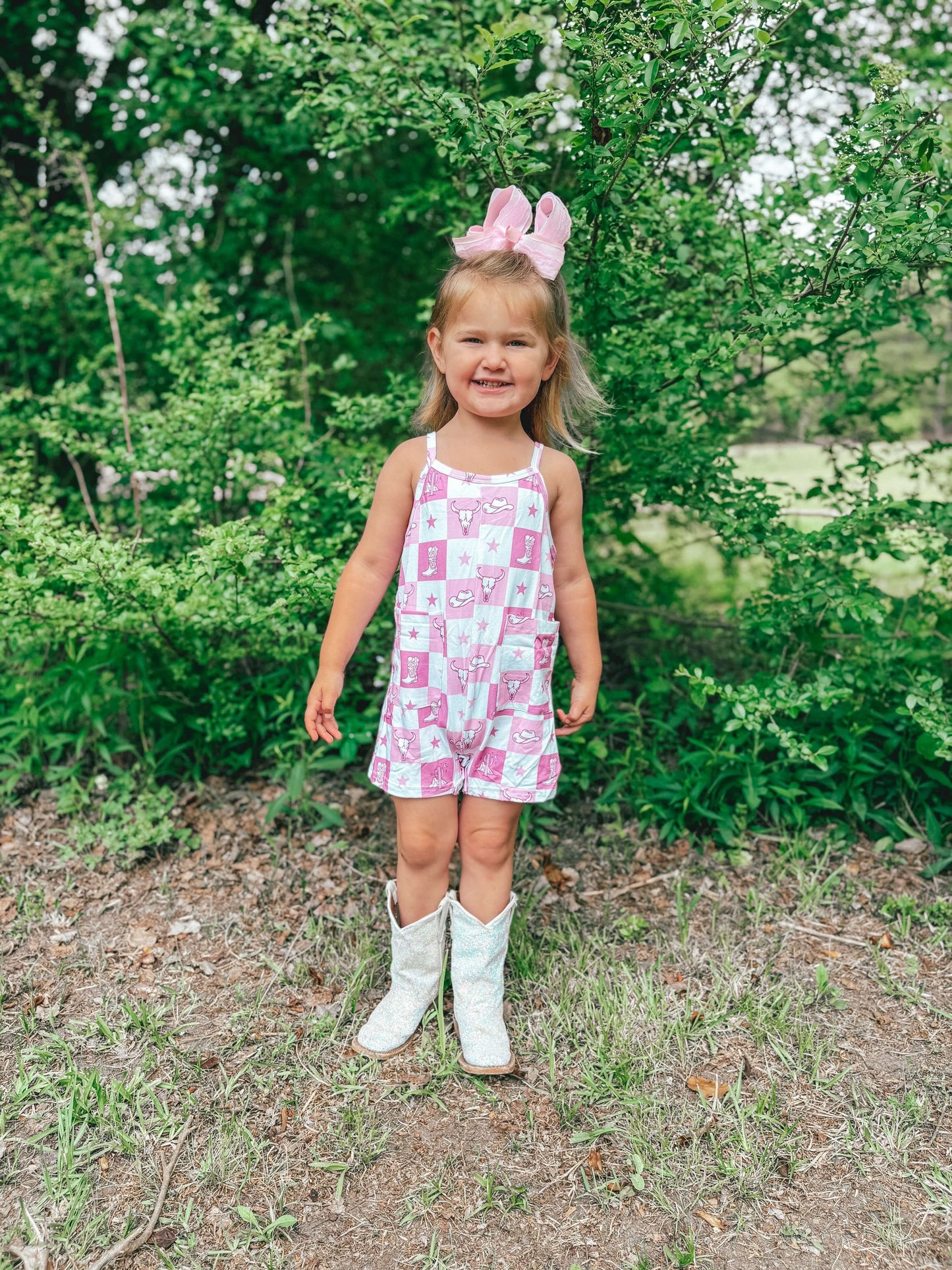 Pink Western Checkered Romper