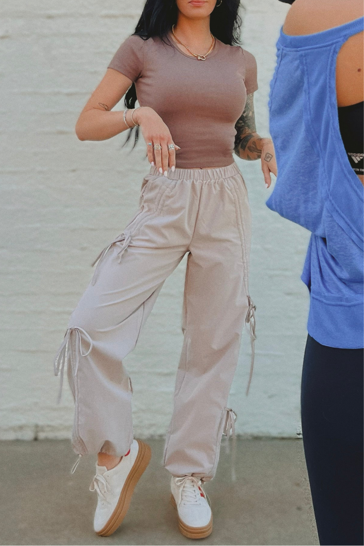 The Leighton Bow Track Pant in Almond