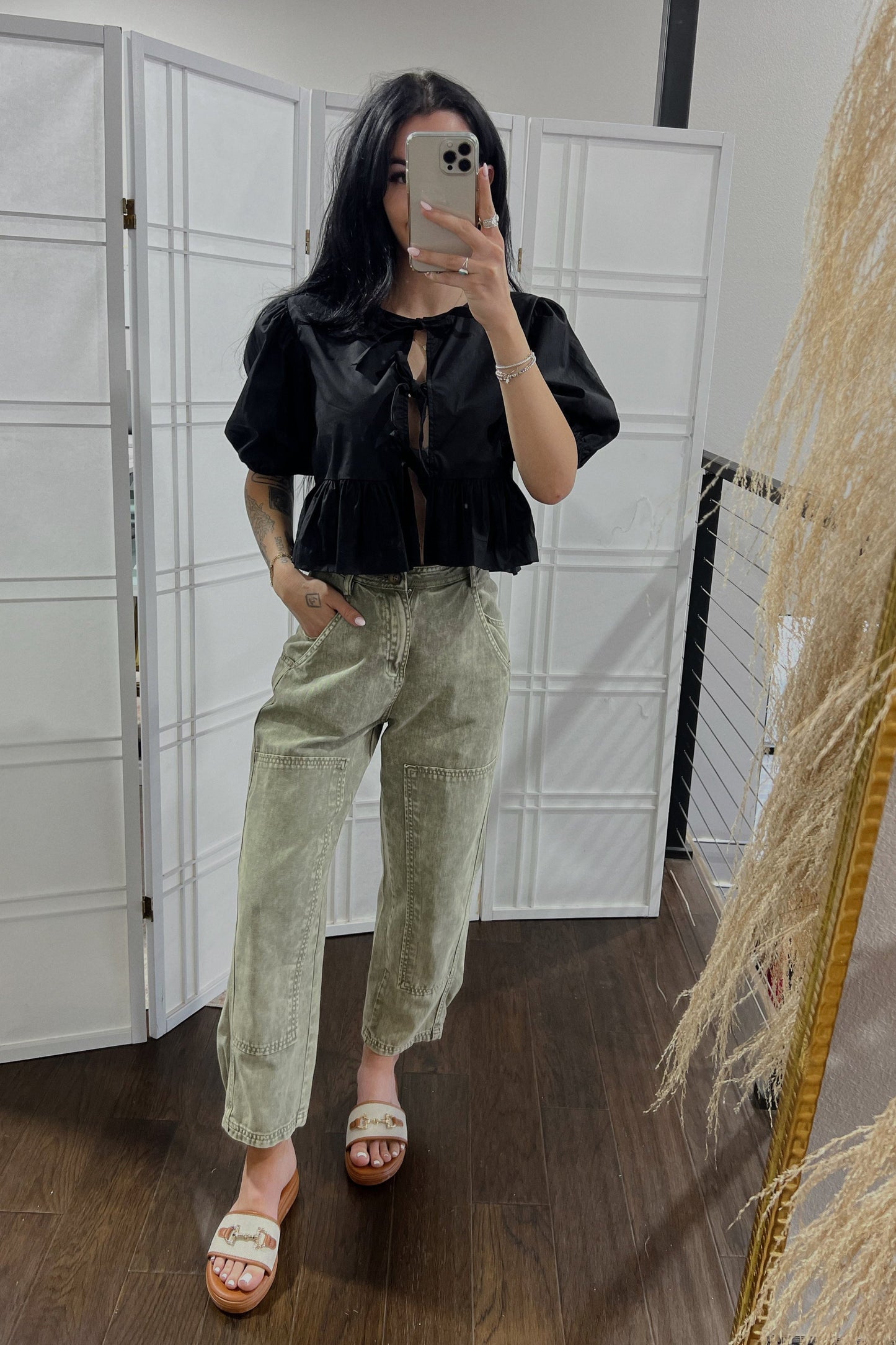 The Elma Front Tie Top in Black