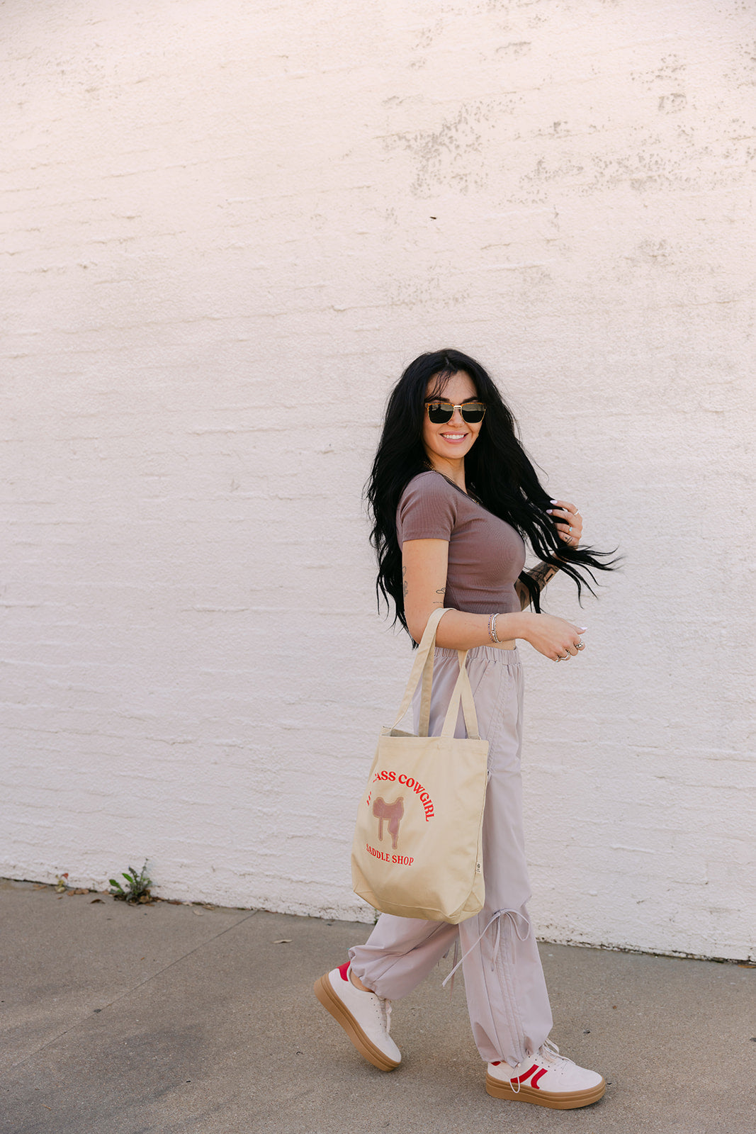 The Leighton Bow Track Pant in Almond