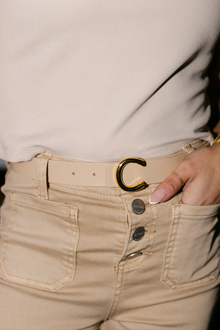 The Lettie Leather Belt in Beige