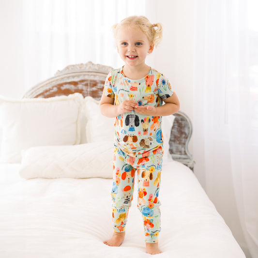 Mindful Doggos | Bamboo Short Sleeve Pajamas | "Mental Health Matters" | Thermo-Regulating, 4-Way Stretch | OEKO-Tex Safe