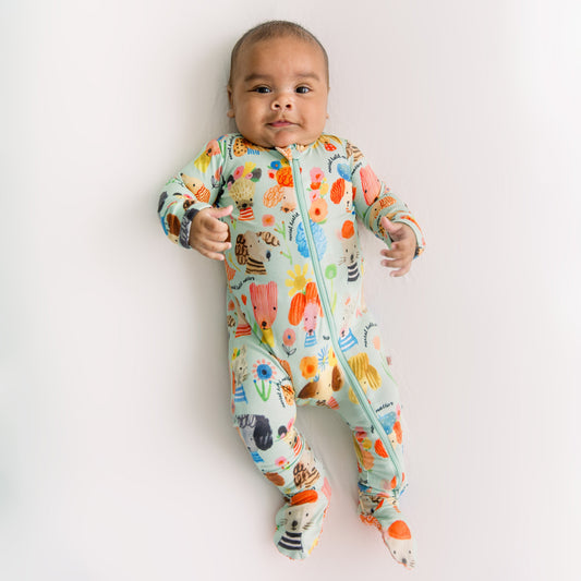 Mindful Doggos | Bamboo Footie Onesie Sleeper | "Mental Health Matters" | Thermo-Regulating, Double Zipper, 4-Way Stretch