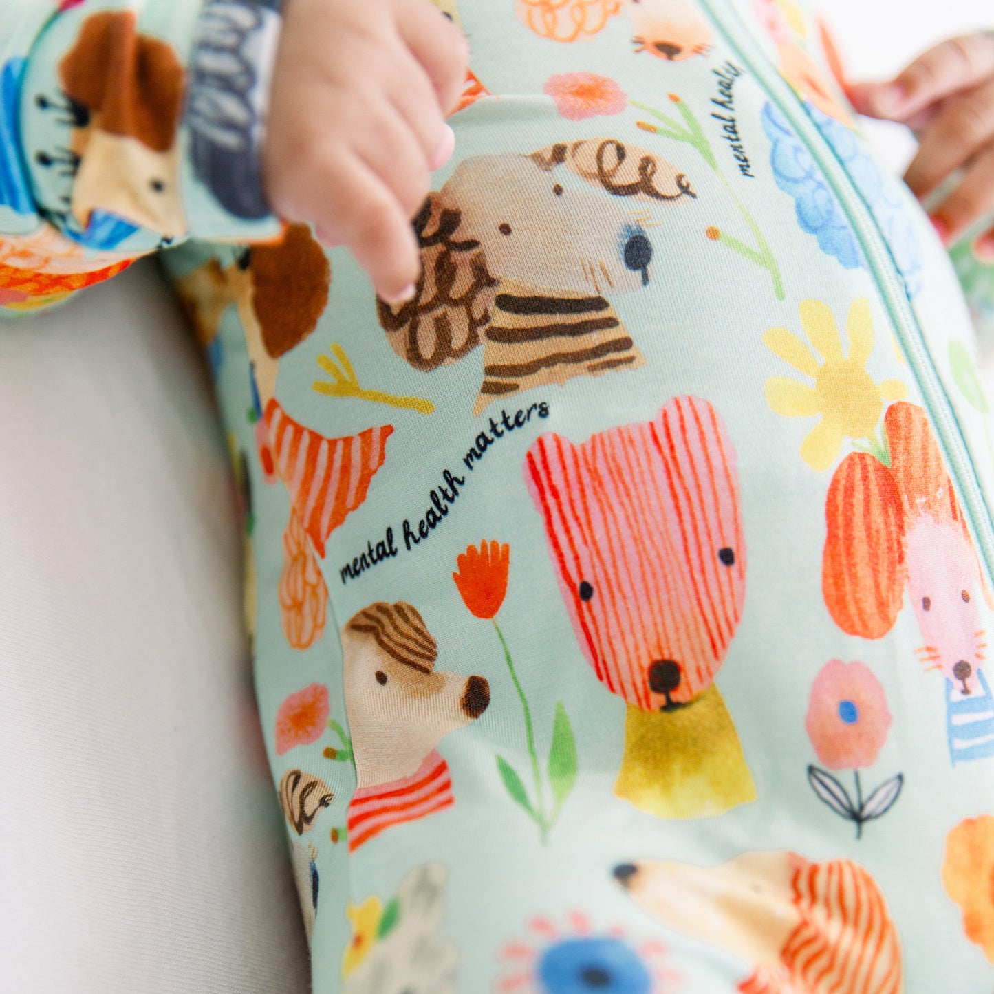 Mindful Doggos | Bamboo Footless Onesie Romper | "Mental Health Matters" | Thermo-Regulating, Double Zipper, 4-Way Stretch