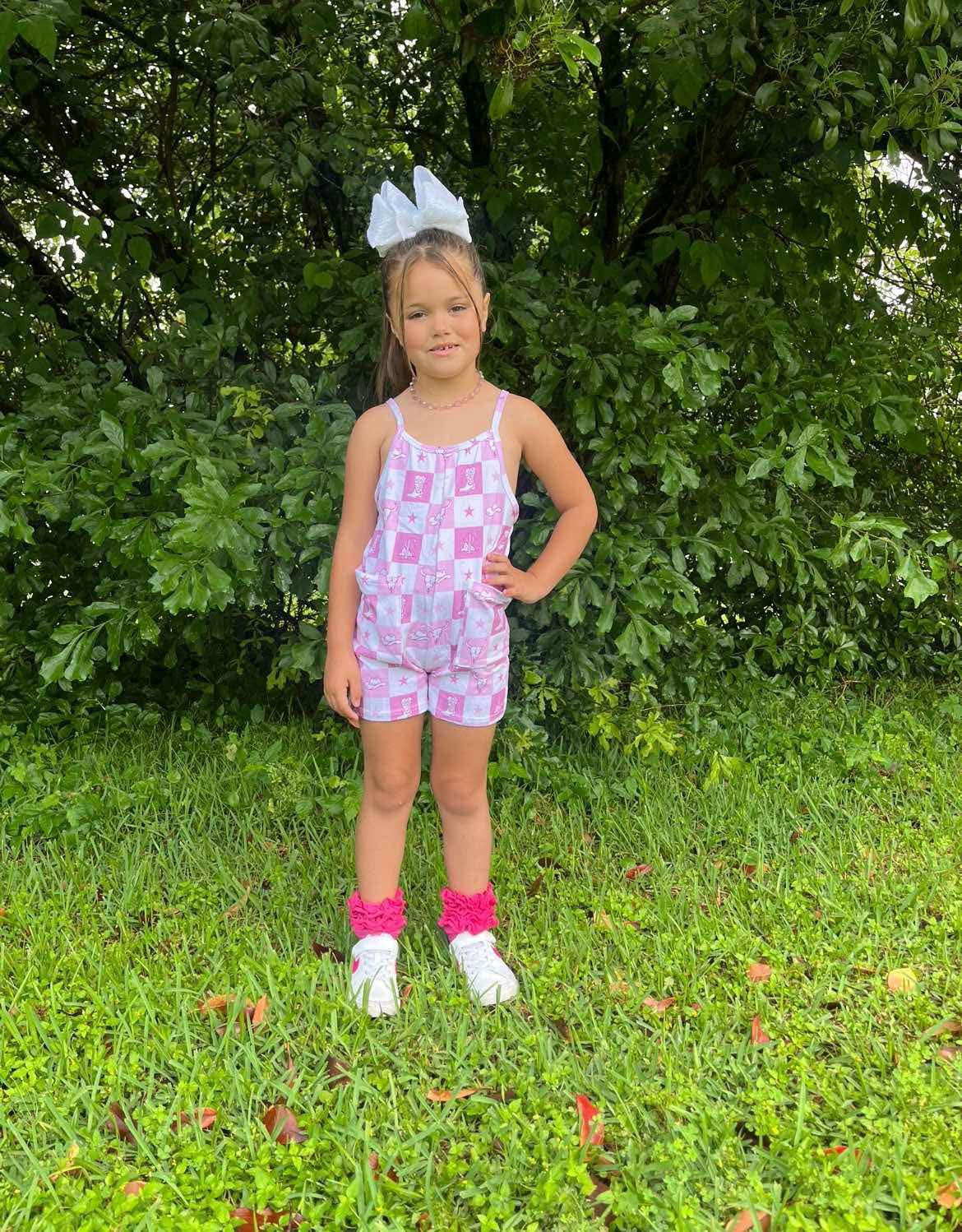 Pink Western Checkered Romper