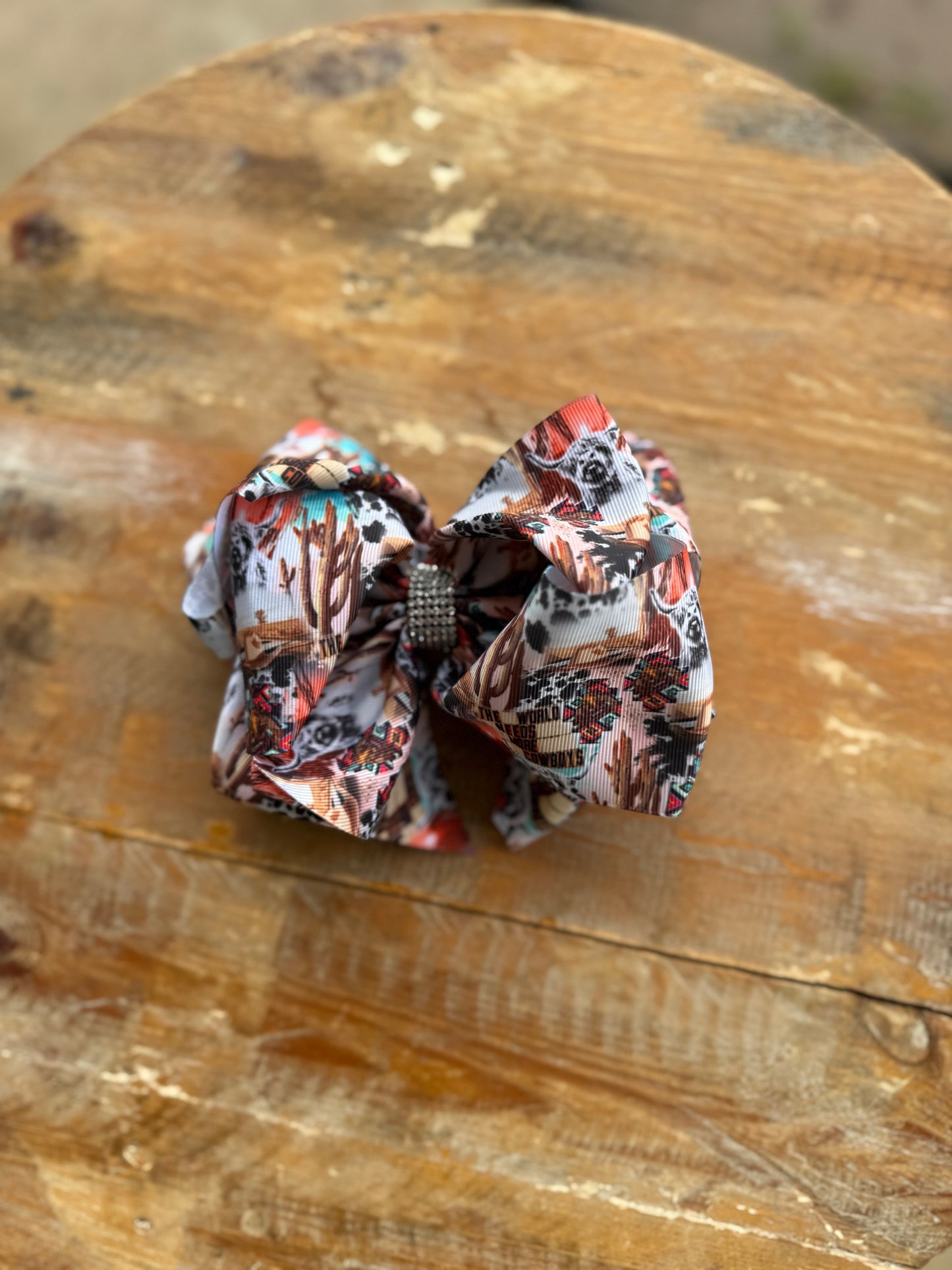 Printed 7.5 inch bedazzled hair bows