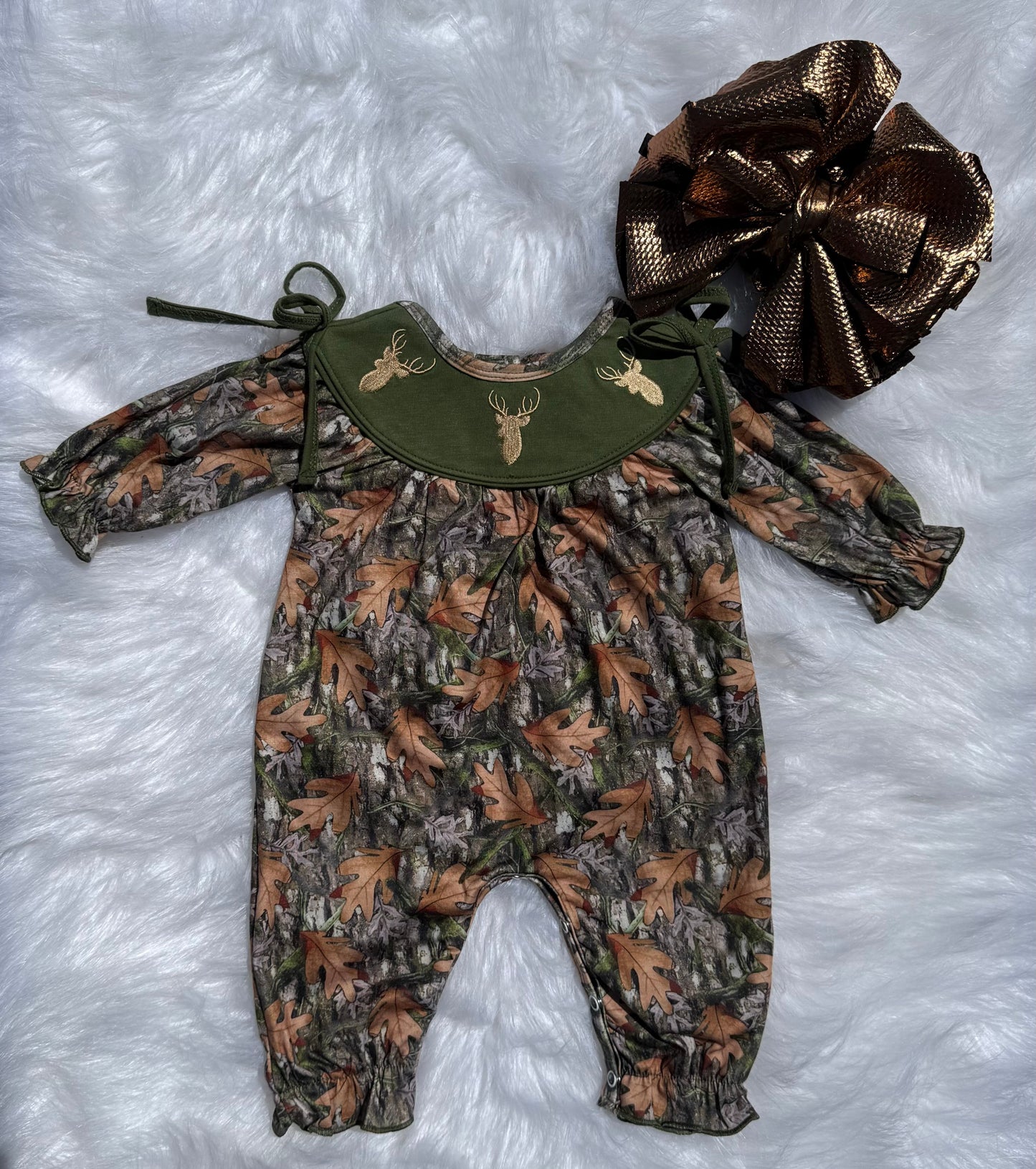 Long Sleeve Camo Deer Smocked Jumper