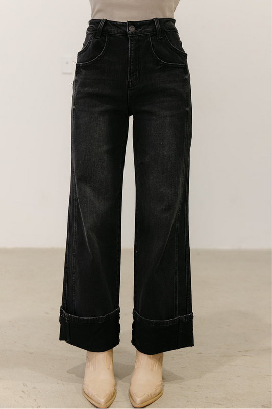 The Emaline Wide Leg Jean in Black