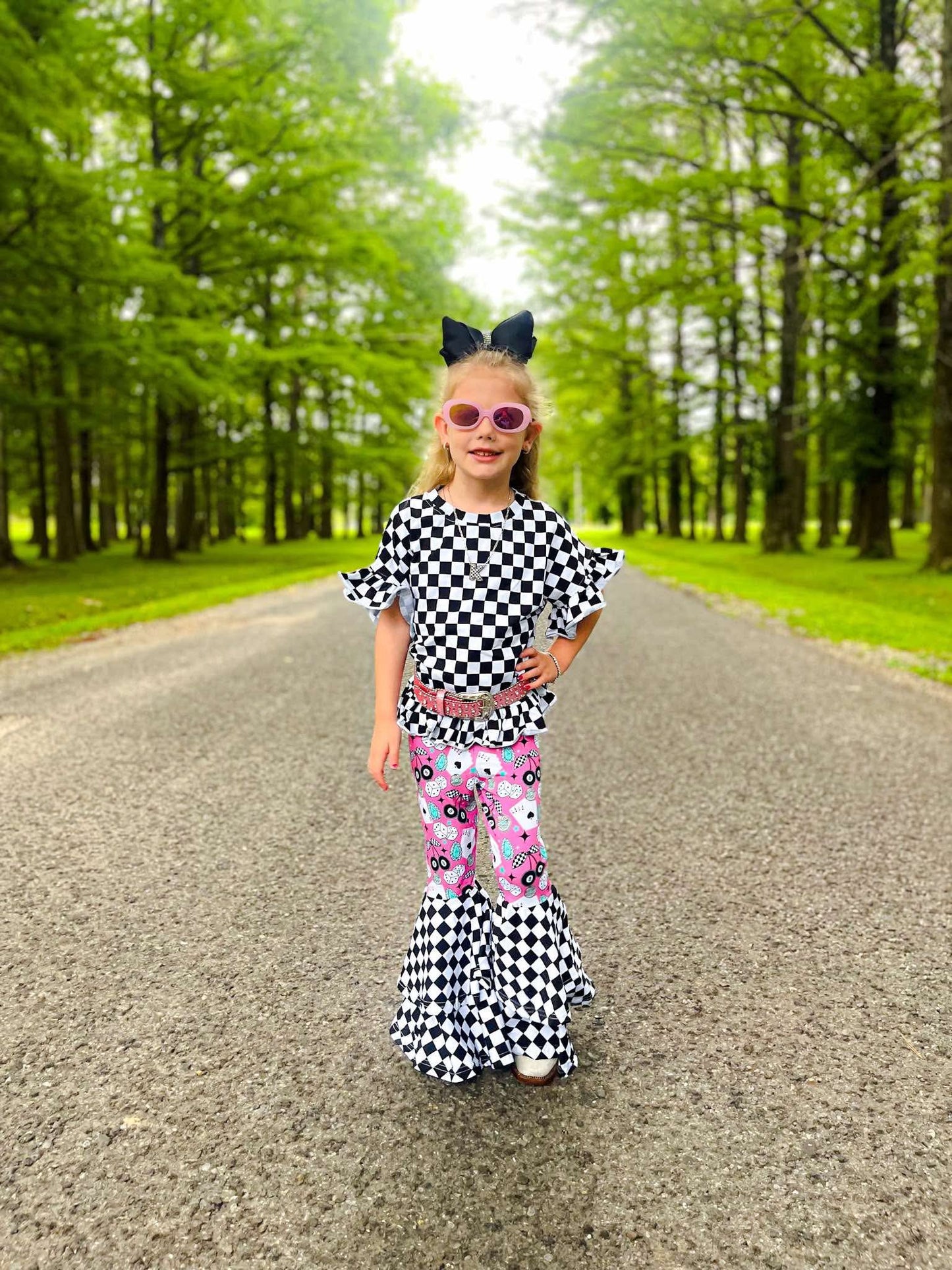 Race Ya checkered ruffle top