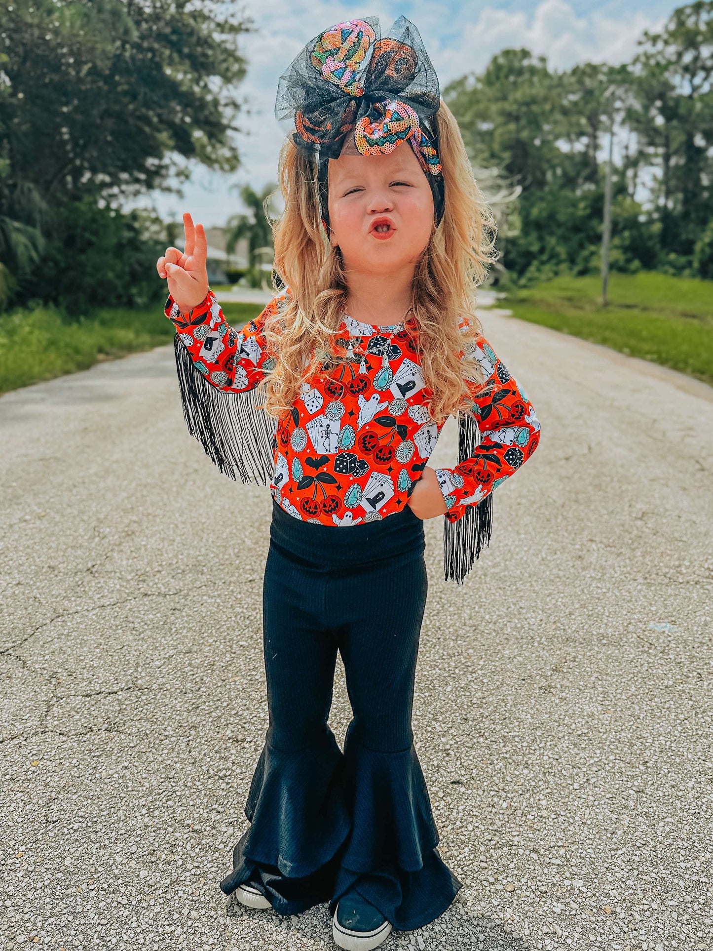 Haunted honky tonk fringe leo/top