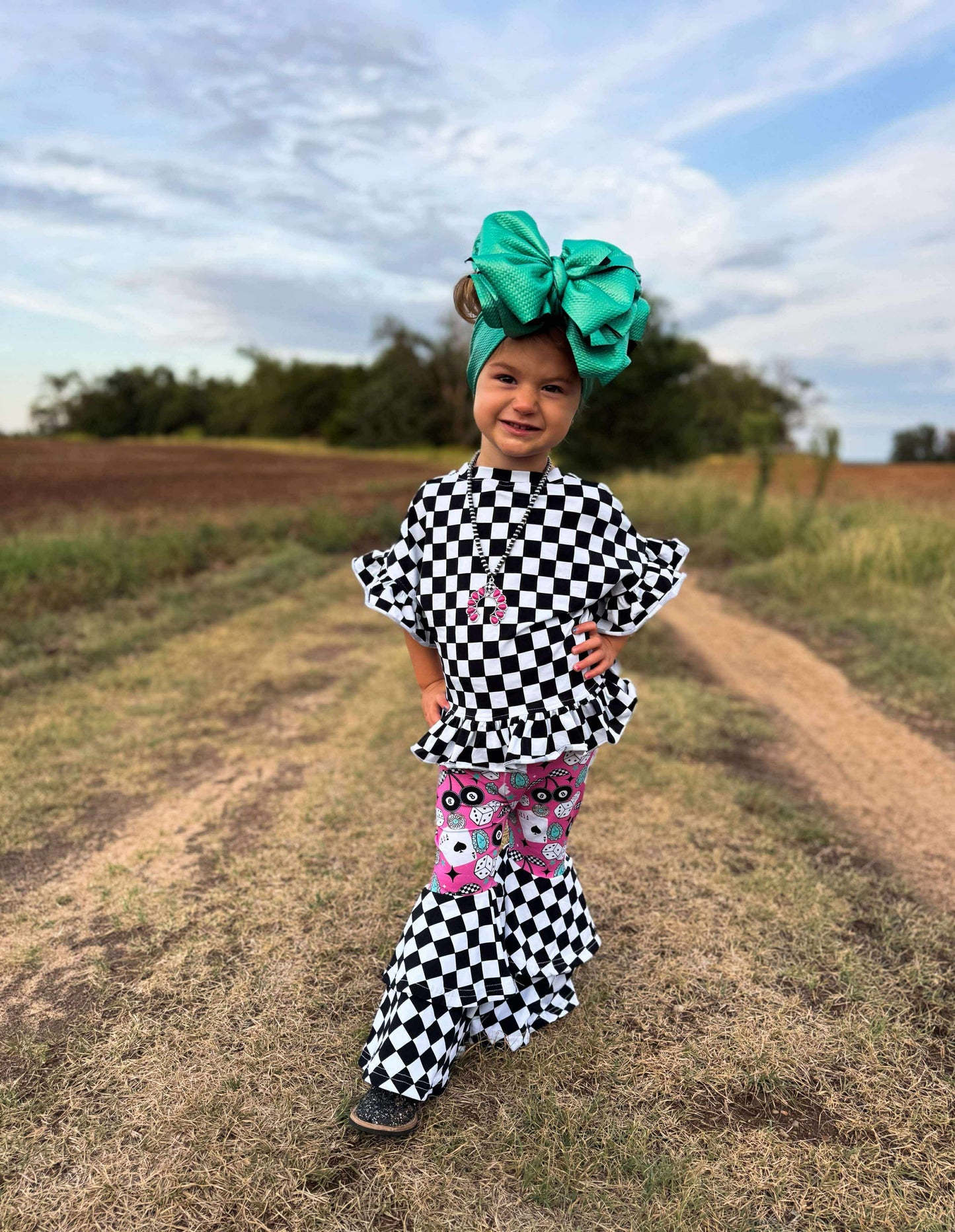 Race Ya checkered ruffle top