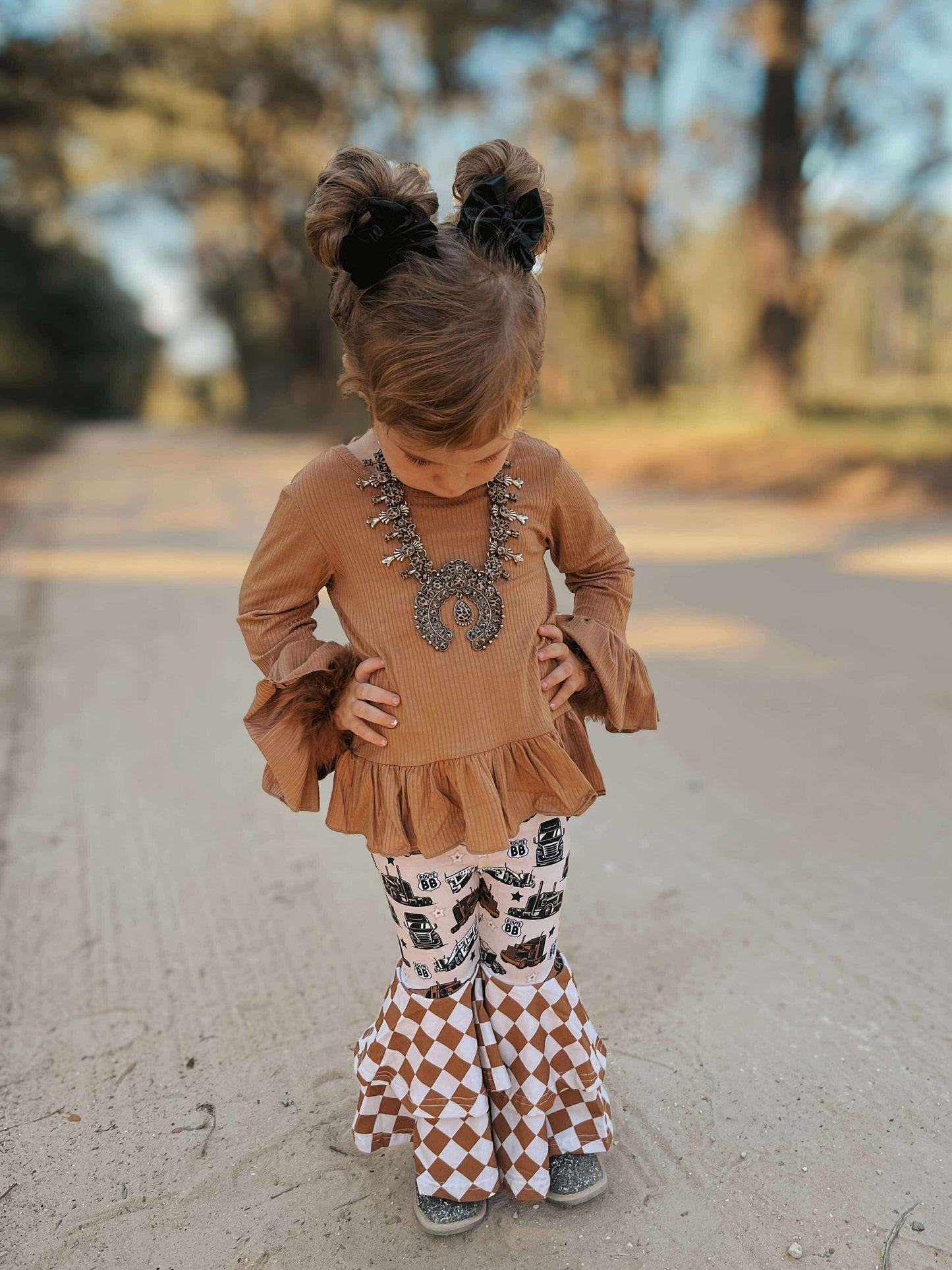 Coffee Ruffled Sleeve Top