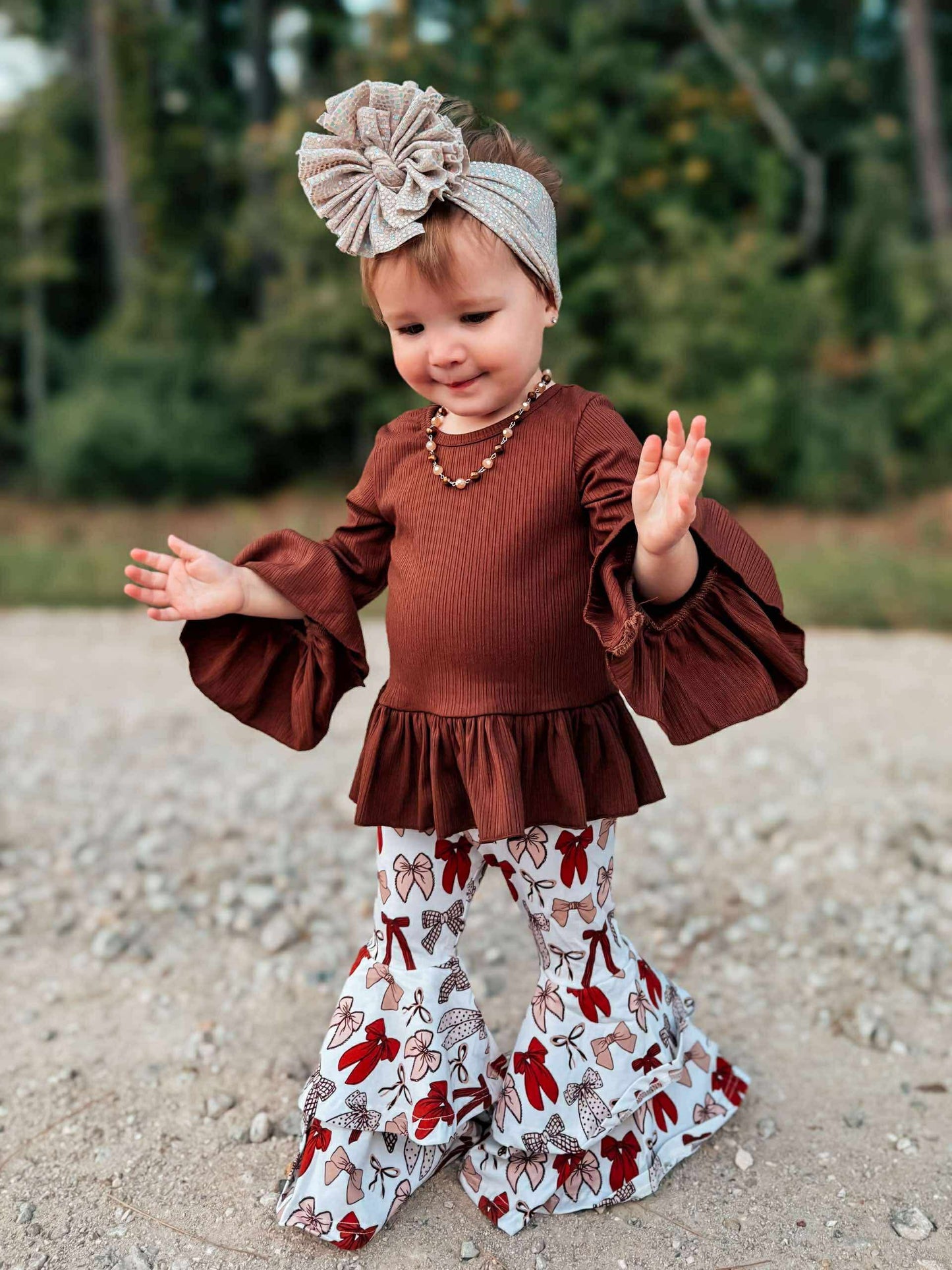 Chocolate Brown Ruffled Sleeve Top