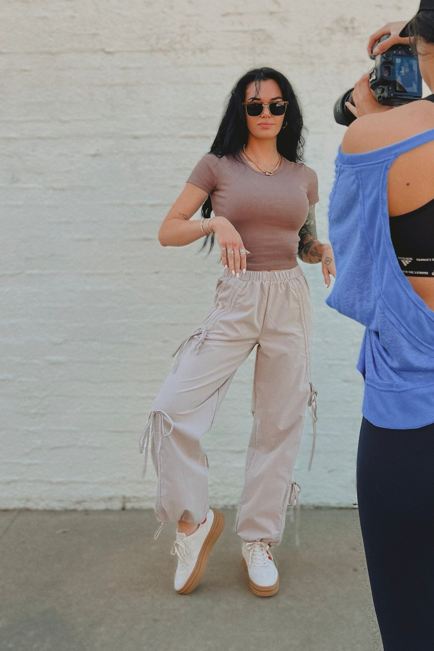 The Leighton Bow Track Pant in Almond