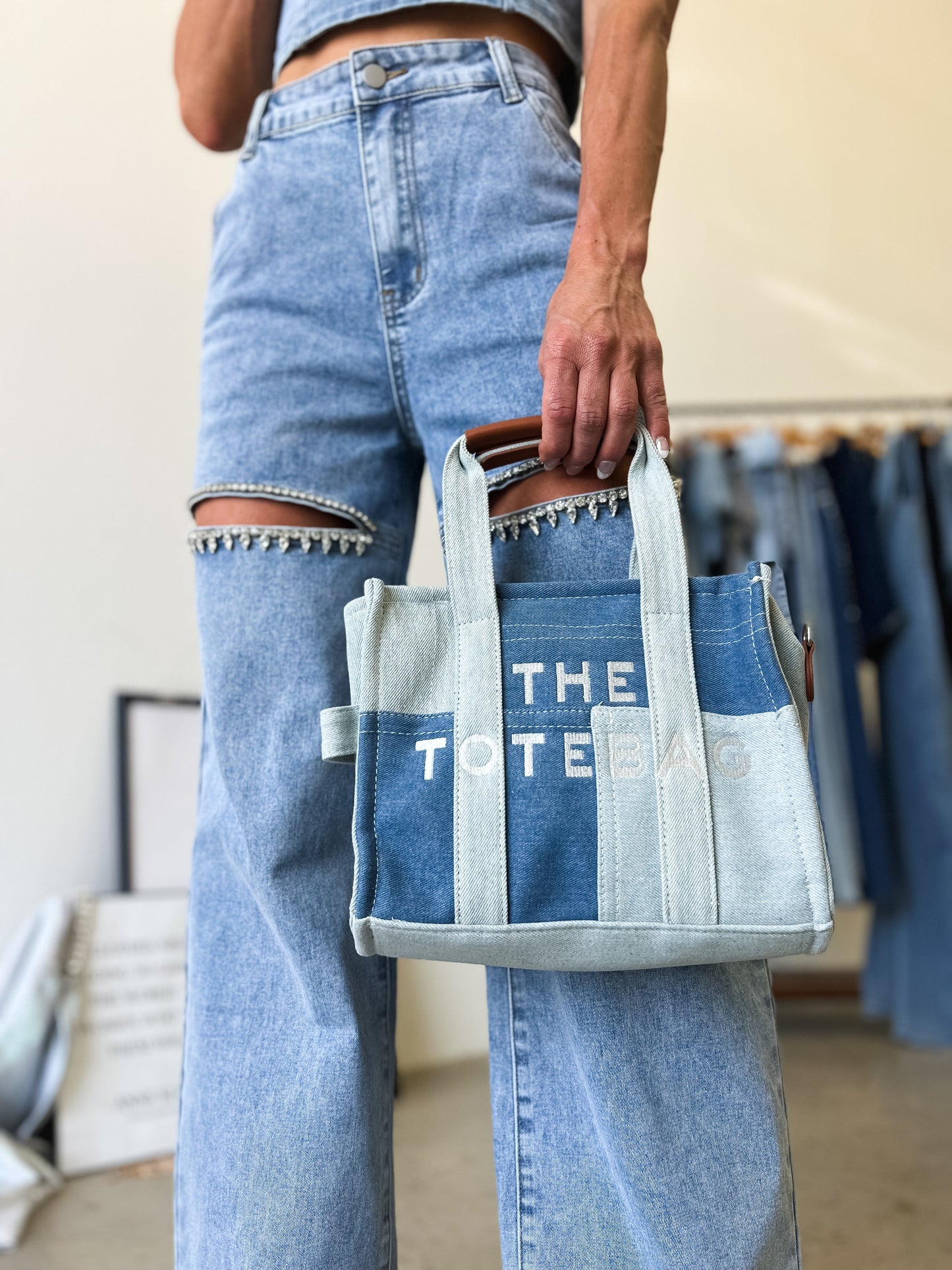 The Denim Crossbody Tote Bag