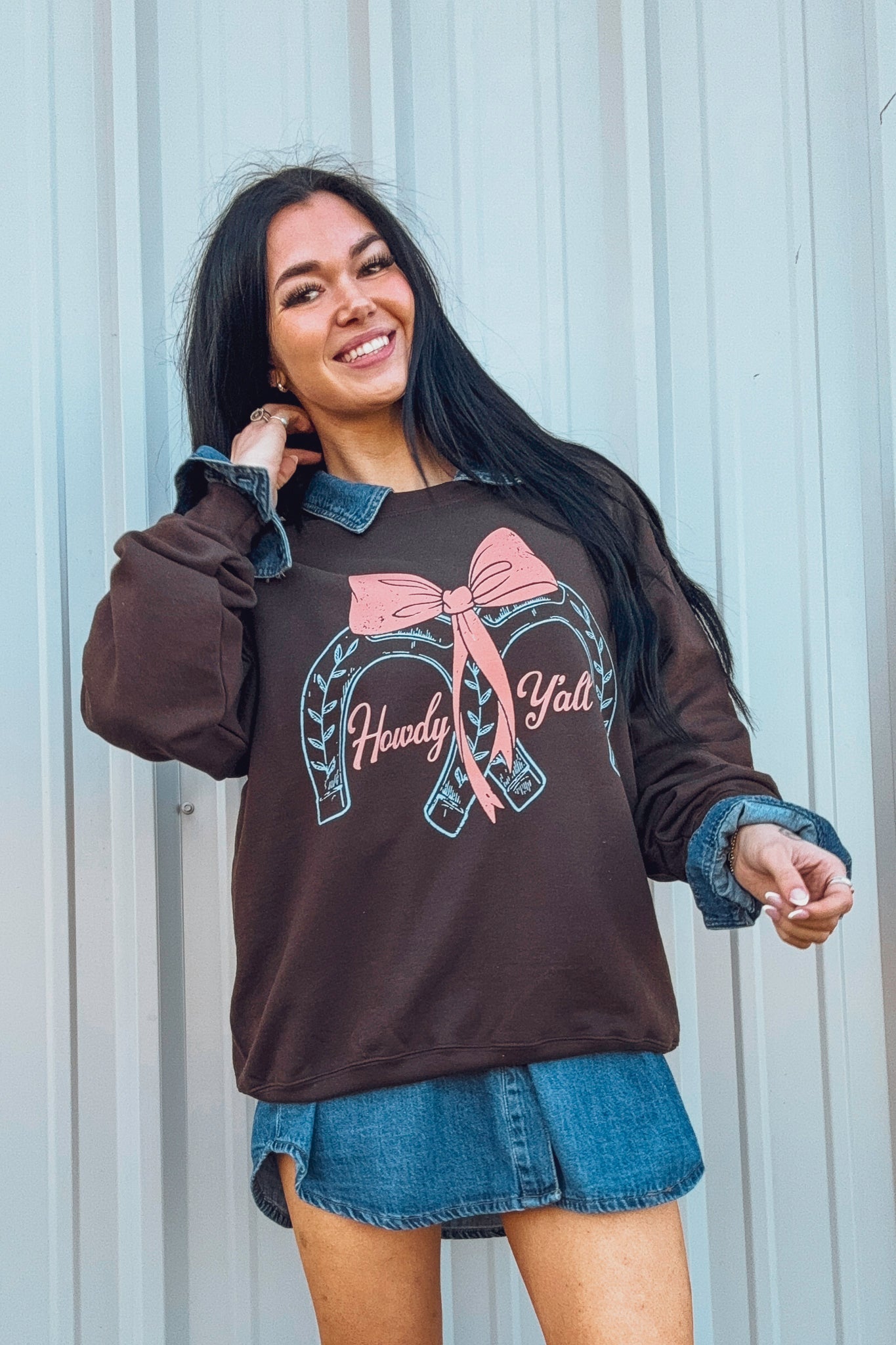 SALE Howdy Y'all Sweatshirt in Chocolate