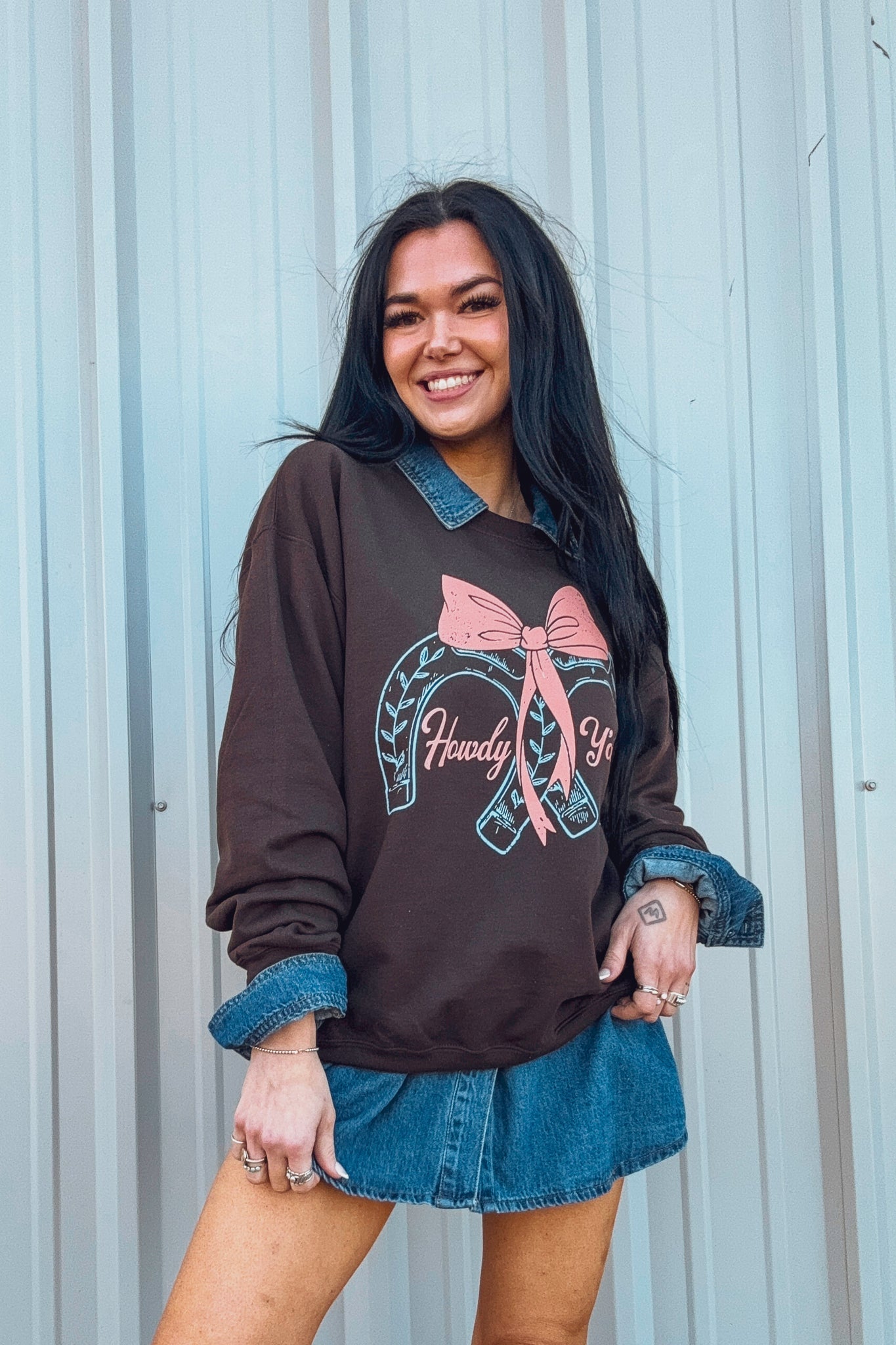 SALE Howdy Y'all Sweatshirt in Chocolate