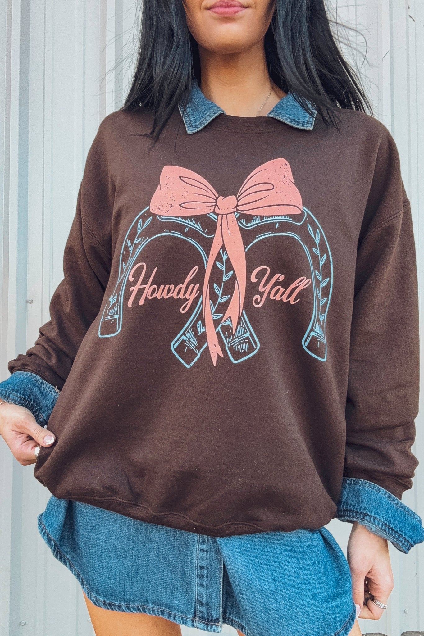 SALE Howdy Y'all Sweatshirt in Chocolate