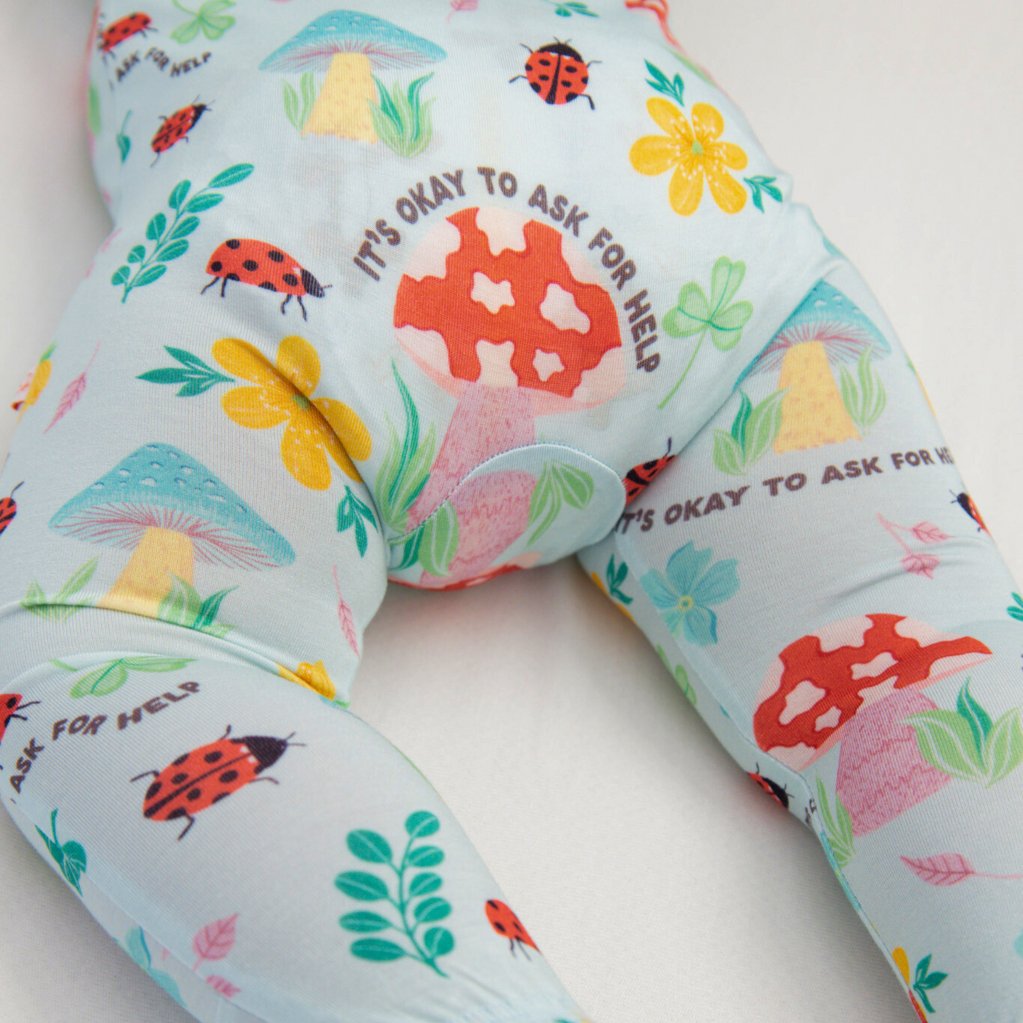 Magic Mushroom | Bamboo Footie Onesie Sleeper | "It's Okay to Ask for Help" | Thermo-Regulating, Double Zipper, 4-Way Stretch