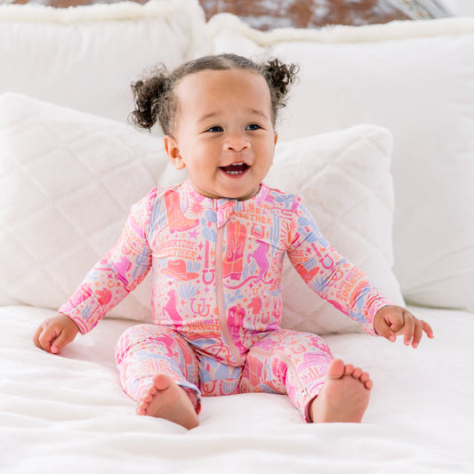 Saddle Up | Bamboo Footless Onesie Romper | "I Love Our Time Together" | Thermo-Regulating, Double Zipper, 4-Way Stretch