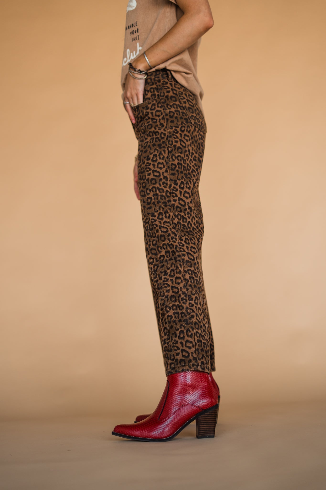The Beckett Leopard Jean in Dark Wash