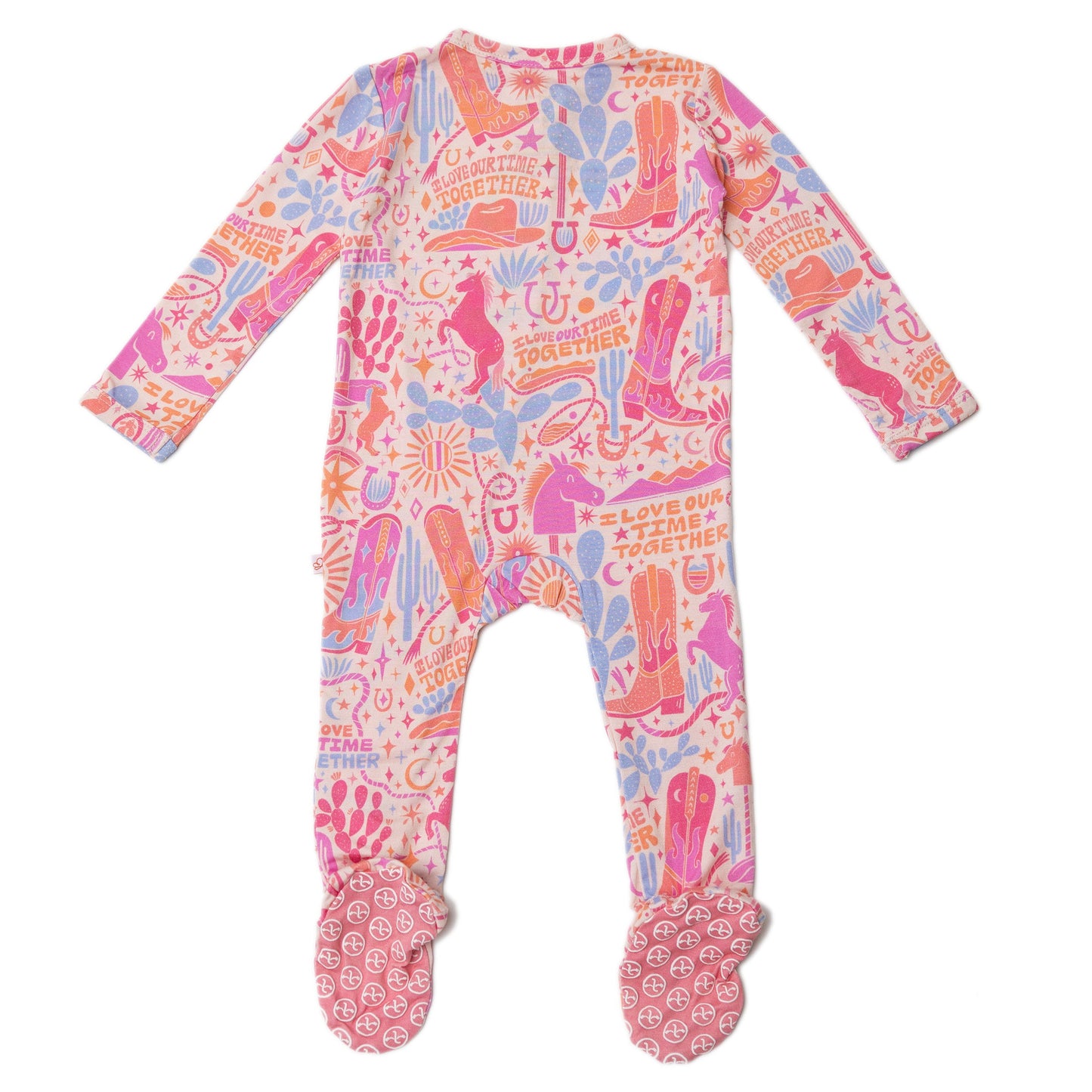 Saddle Up | Bamboo Footie Onesie Sleeper | "I Love Our Time Together" | Thermo-Regulating, Double Zipper, 4-Way Stretch