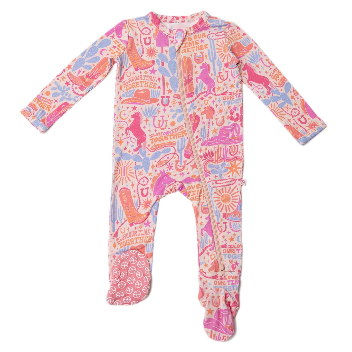 Saddle Up | Bamboo Footie Onesie Sleeper | "I Love Our Time Together" | Thermo-Regulating, Double Zipper, 4-Way Stretch