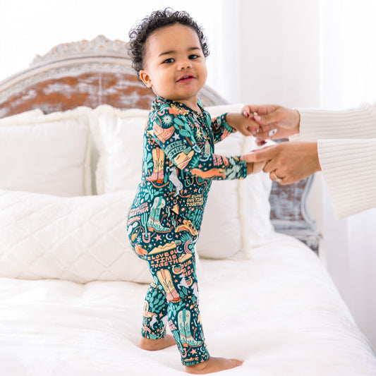 Wild West | Bamboo Footless Onesie Romper | "I Love Our Time Together" | Thermo-Regulating, Double Zipper, 4-Way Stretch