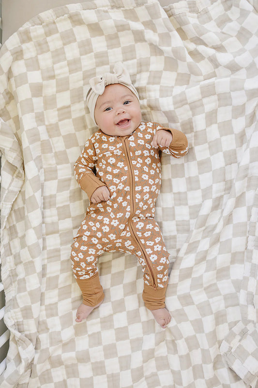 Mustard Floral | Zip Romper
