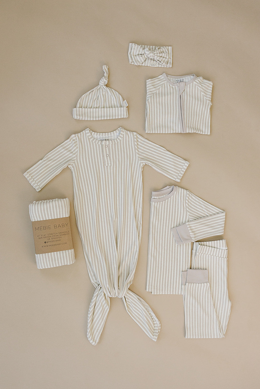 Taupe Stripe Ribbed Bamboo Stretch Swaddle