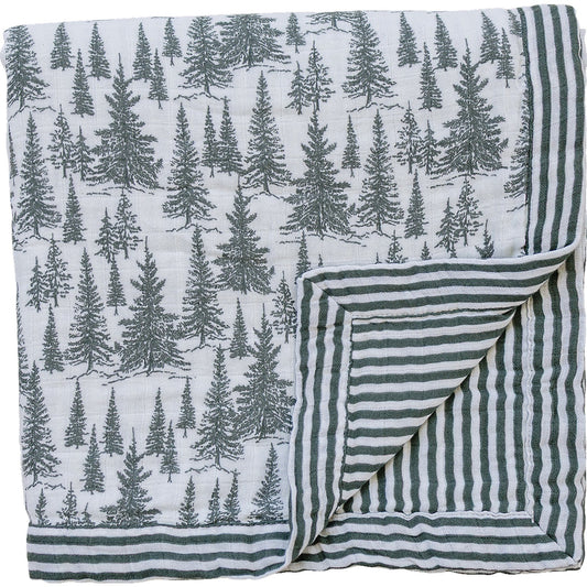 Forrest + Green Stripes Muslin Quilt