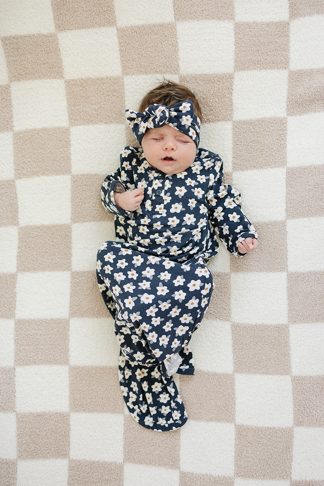 Navy Daisy Ribbed Bamboo Head Wrap