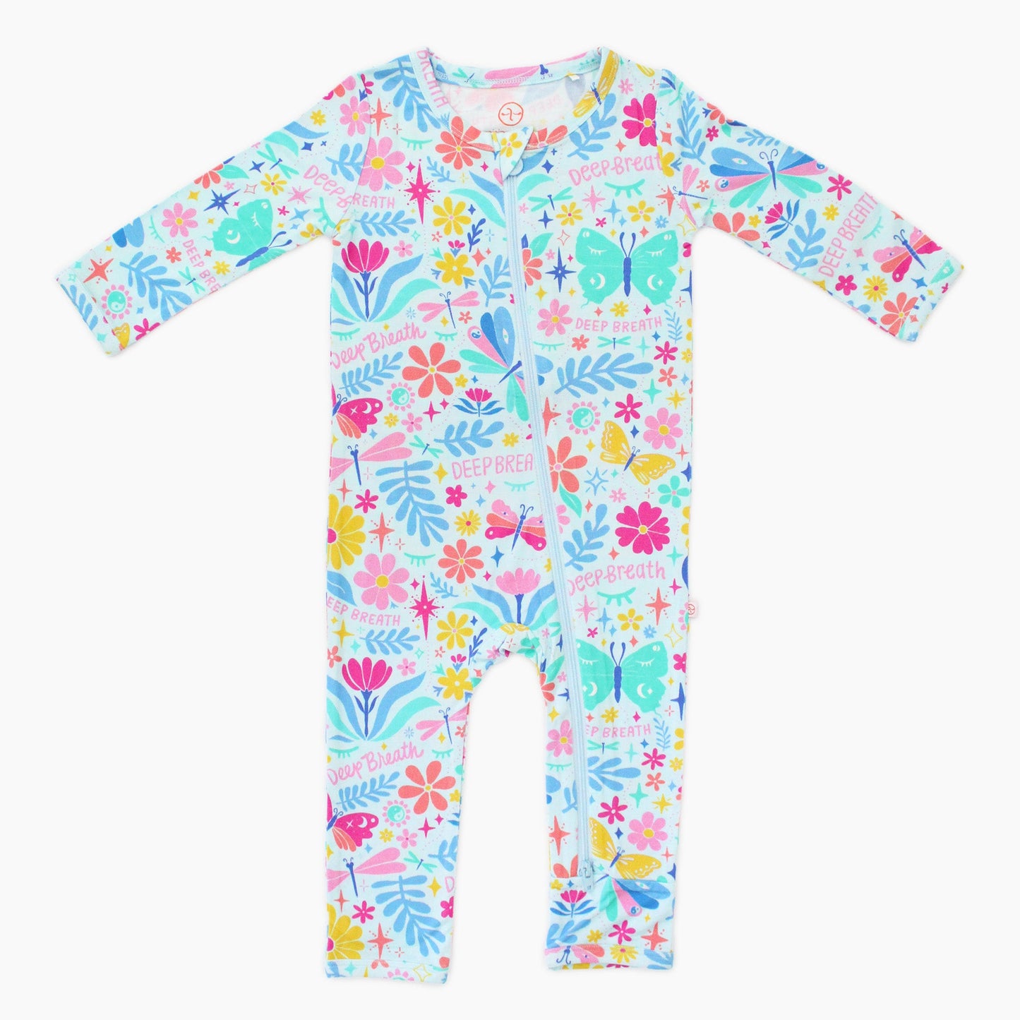 Om Baby | Bamboo Footless Onesie Romper | "Deep Breath" | Thermo-Regulating, Double Zipper, 4-Way Stretch