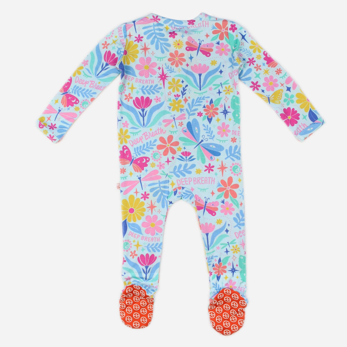 Om Baby | Bamboo Footie Onesie Sleeper | "Deep Breath" | Thermo-Regulating, Double Zipper, 4-Way Stretch