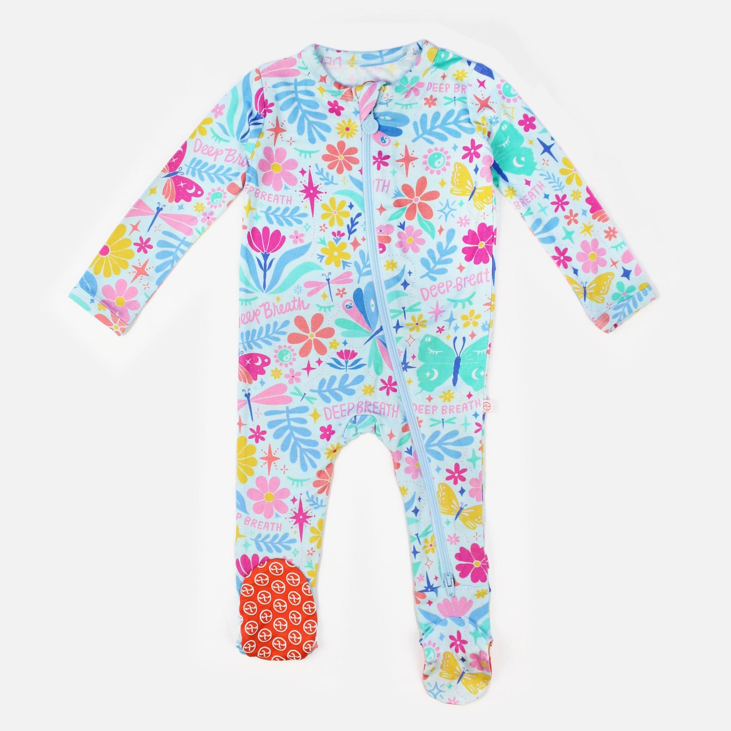 Om Baby | Bamboo Footie Onesie Sleeper | "Deep Breath" | Thermo-Regulating, Double Zipper, 4-Way Stretch