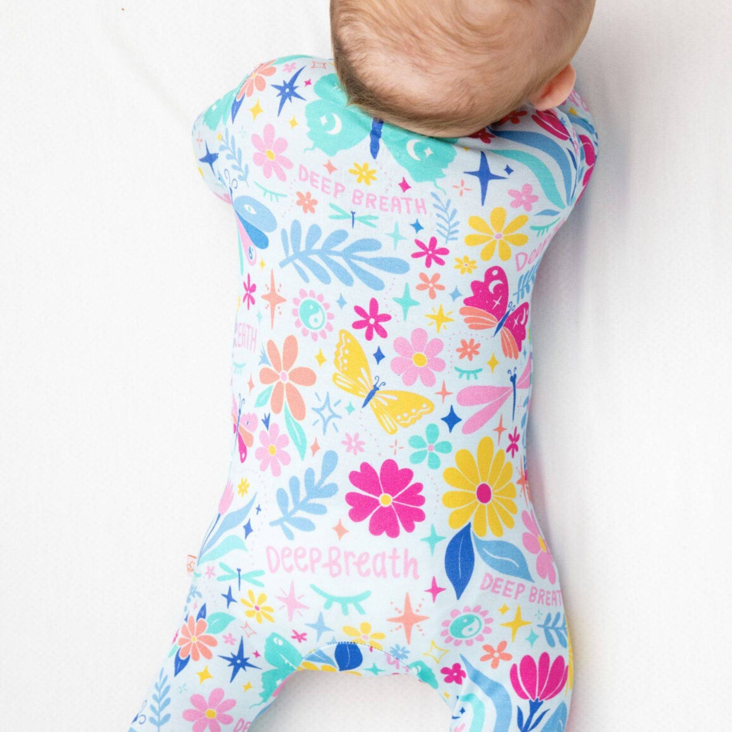 Om Baby | Bamboo Footie Onesie Sleeper | "Deep Breath" | Thermo-Regulating, Double Zipper, 4-Way Stretch