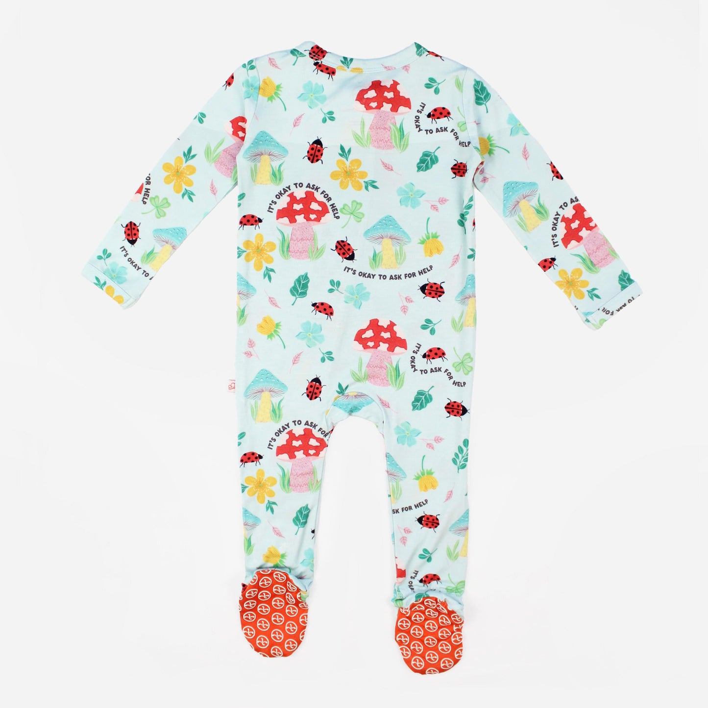 Magic Mushroom | Bamboo Footie Onesie Sleeper | "It's Okay to Ask for Help" | Thermo-Regulating, Double Zipper, 4-Way Stretch