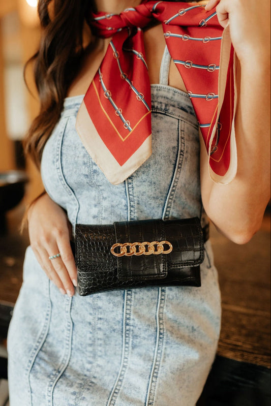 Wide Clutch 6 Ring Chain Belt Bag